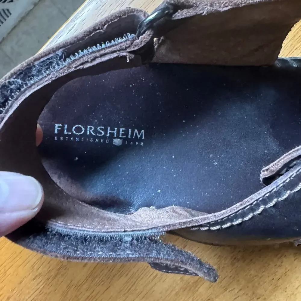 Florsheim Mens Brown Leather Fisherman Sandals Size 11 Wide  Hook Loop Closure